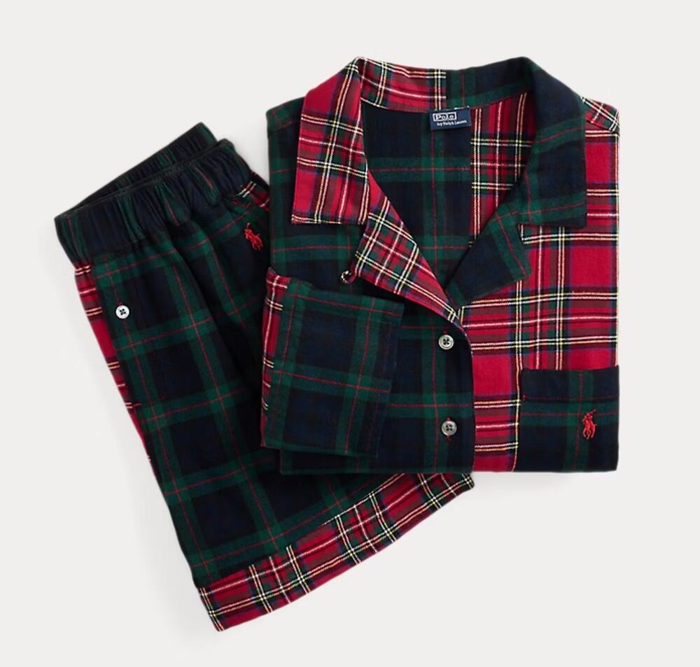 Polo Ralph Lauren Plaid Flannel Crop Top & Boxer PJ Set Cozy Red/Green XL